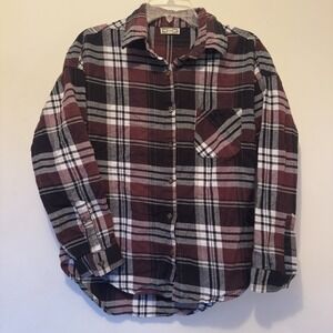 Pacsun Vintage Kirra Flannel 100% Cotton Women's Small Maroon Plaid Long Sleeve